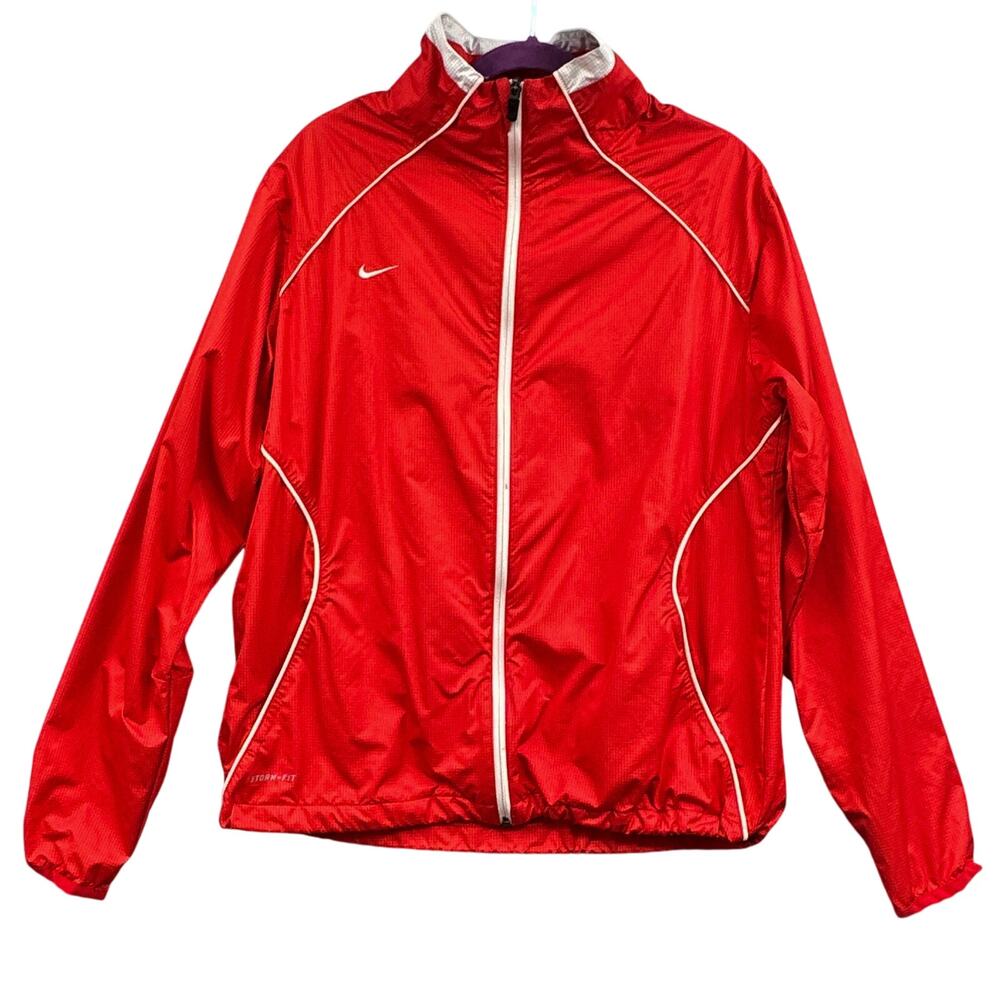 VTG Nike Storm Fit Jacket XL Red Wind breaker Track Sport Athletic Gym Check Y2K